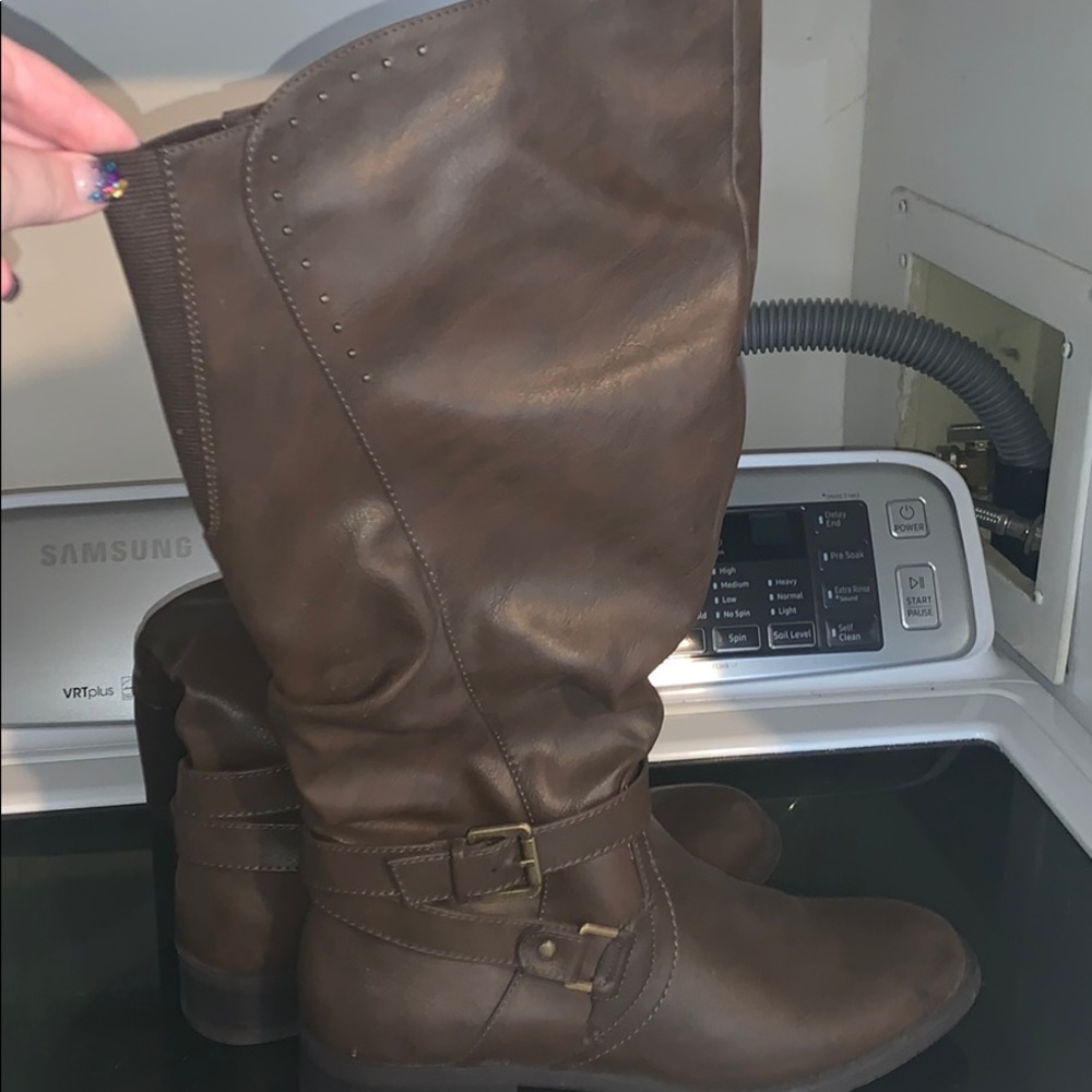 Brown tall boots wide calf